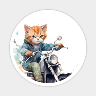 Ginger Cat, Motorcycle, Watercolor Magnet